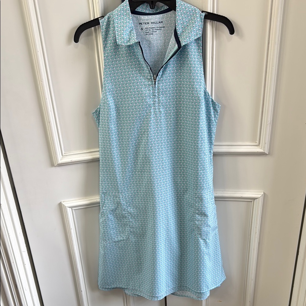 NWT size Med Peter Millar Light Blue Sleeveless golf dress with separate shorts